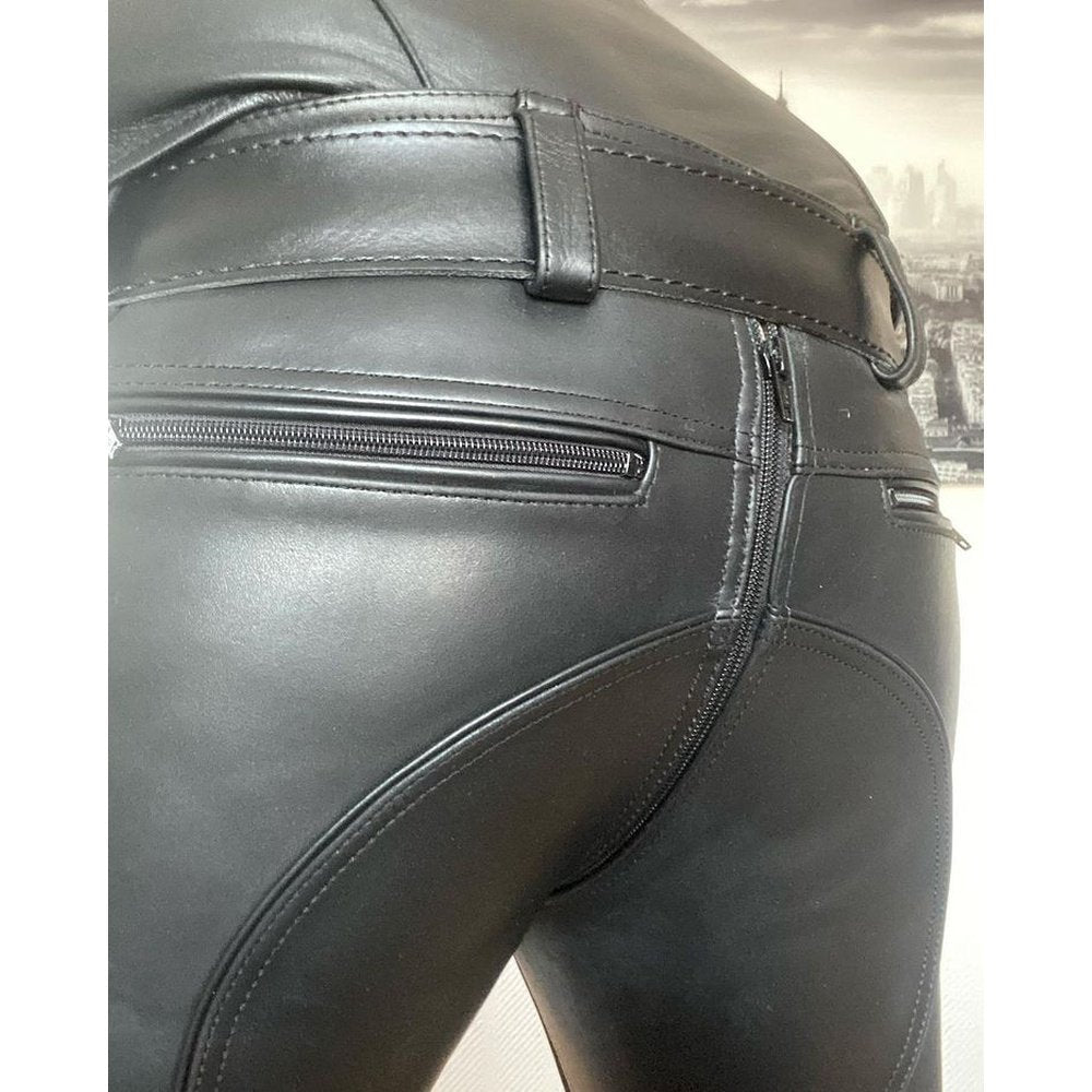 Mens Leather Pant - Genuine Sheep Leather Party Pants -Hand Made Quilted Design with Zipper Front to Back