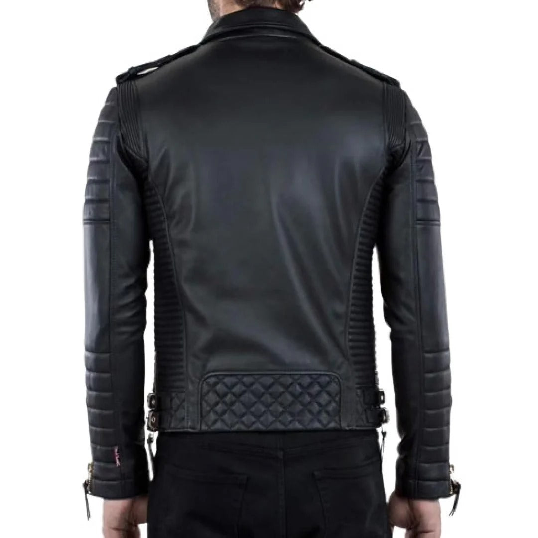 Men's Leather Jacket With Unique Front Zip Style And Full Zip Closer