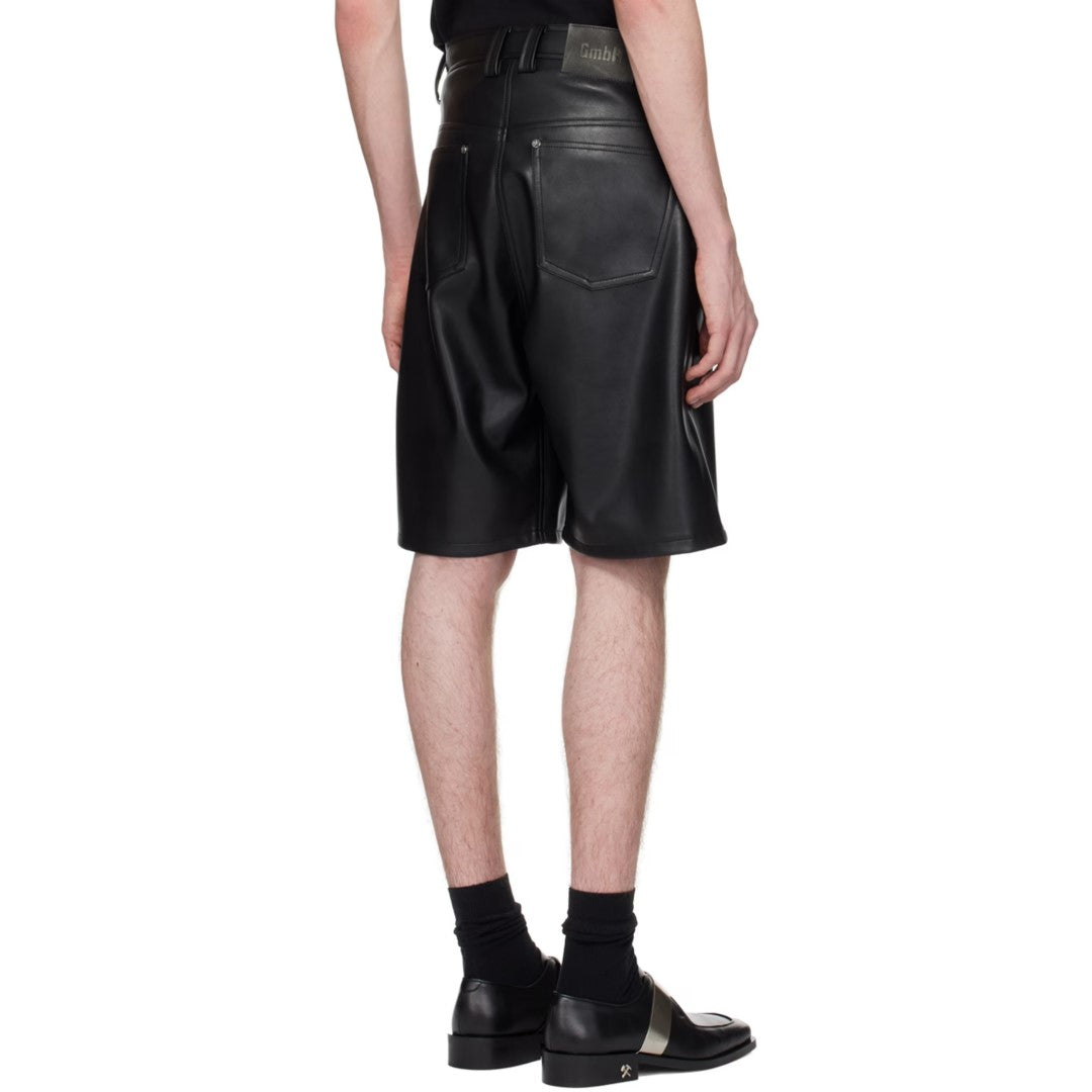 Double Zip Clouser Black Leather Shorts