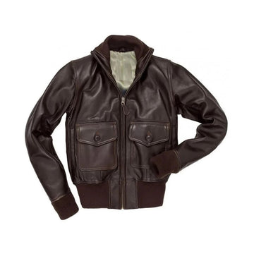 Womens Classic Brown Leather Bomber Jacket