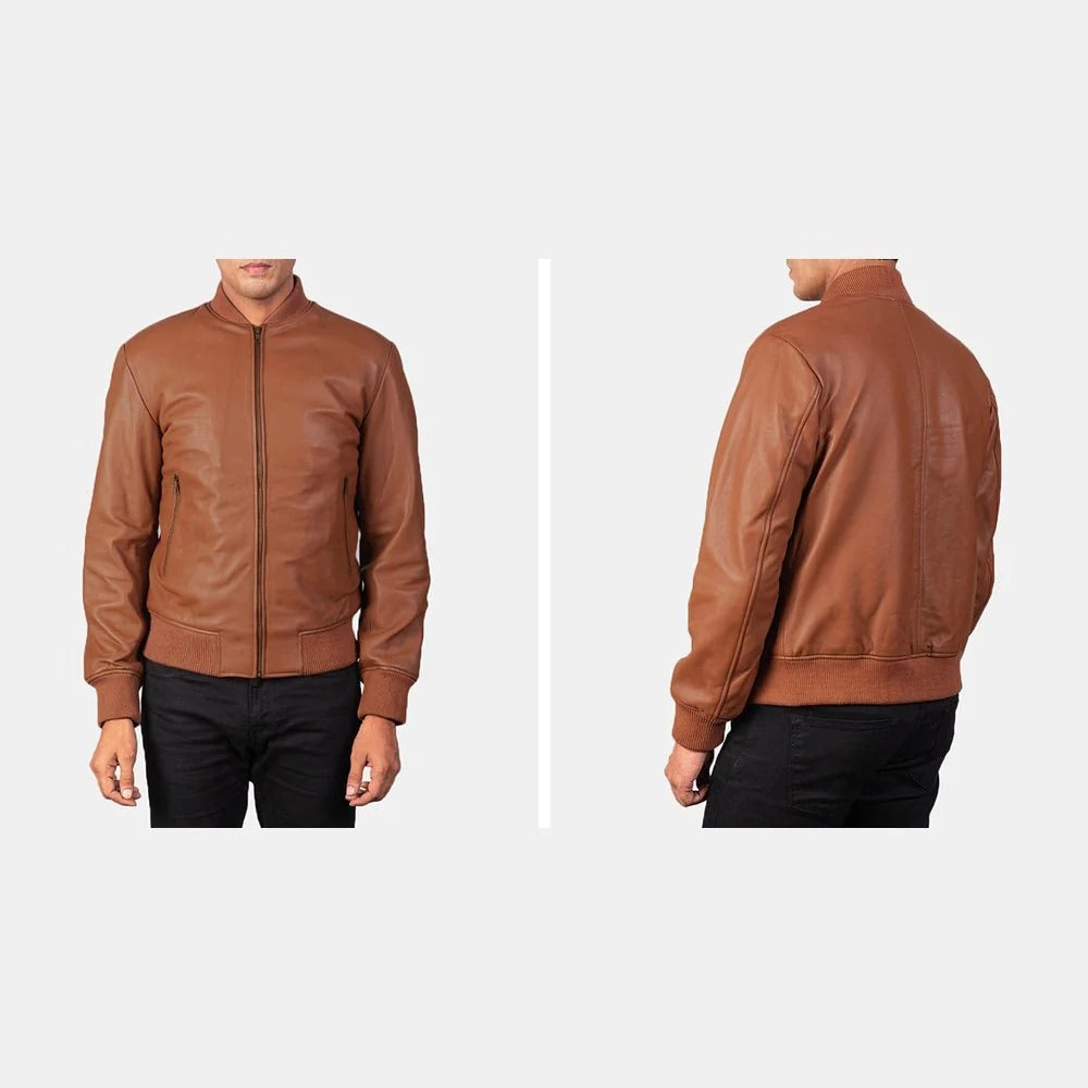 Shane Brown Leather Bomber Jacket Up To 5XL