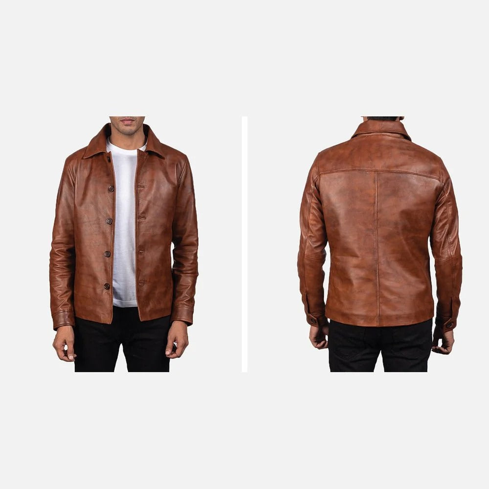 Waffle Brown Leather Jacket Up To 5XL