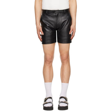 Flap Clouser Leather Shorts Men