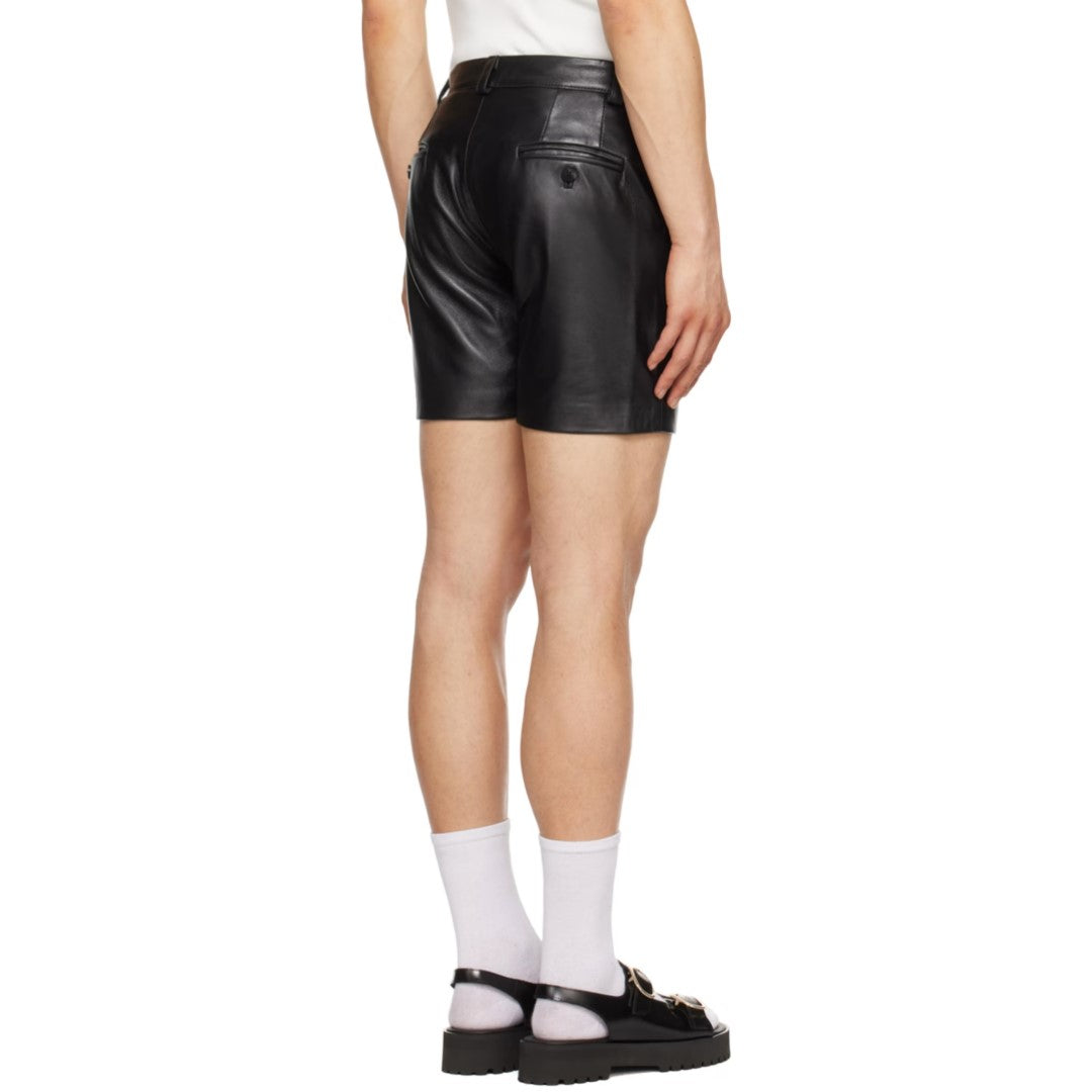 Flap Clouser Leather Shorts Men