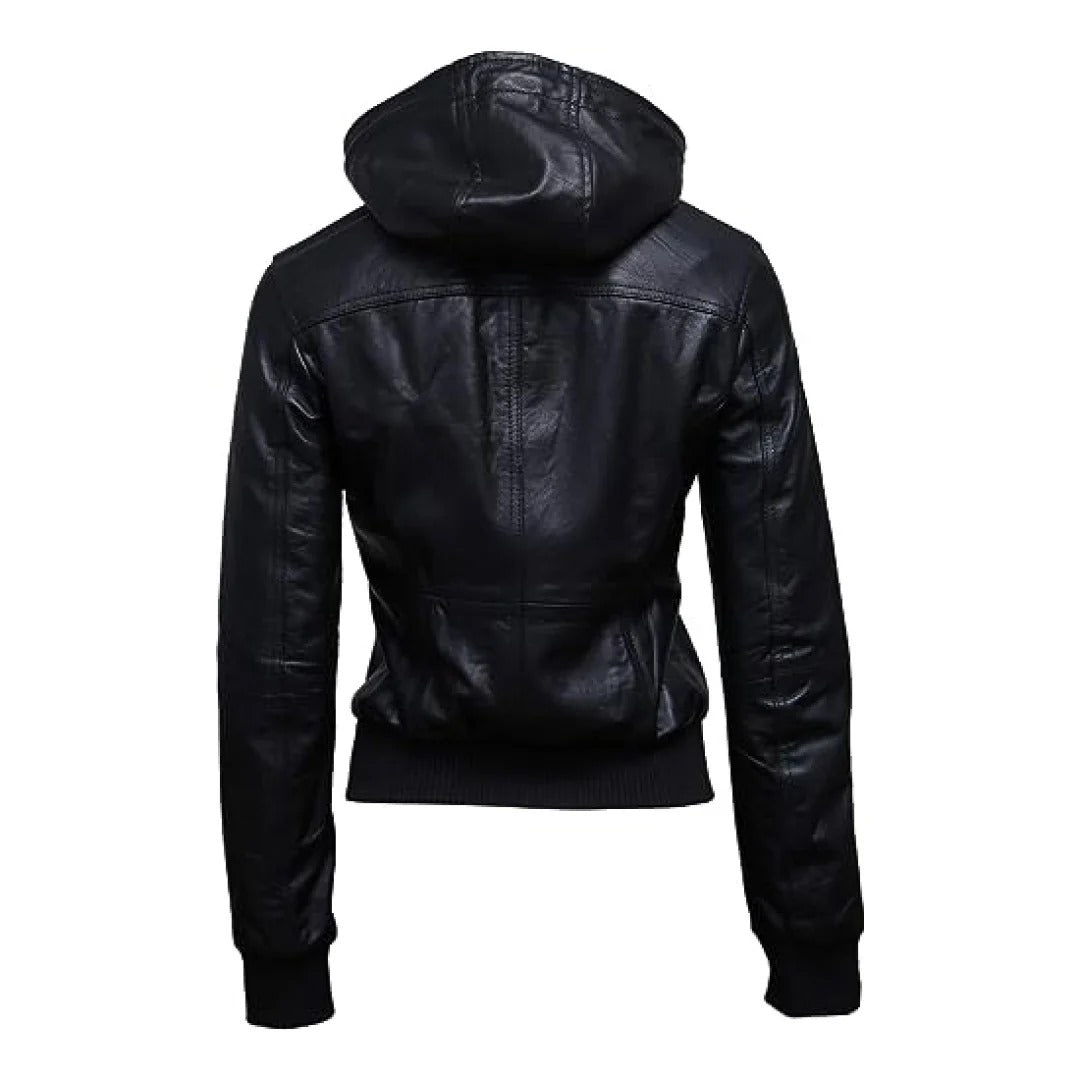 Leather Jacket Women With Hooded Style