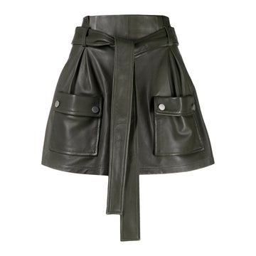 Unique Style Back Zipped Clouser Black Leather Short