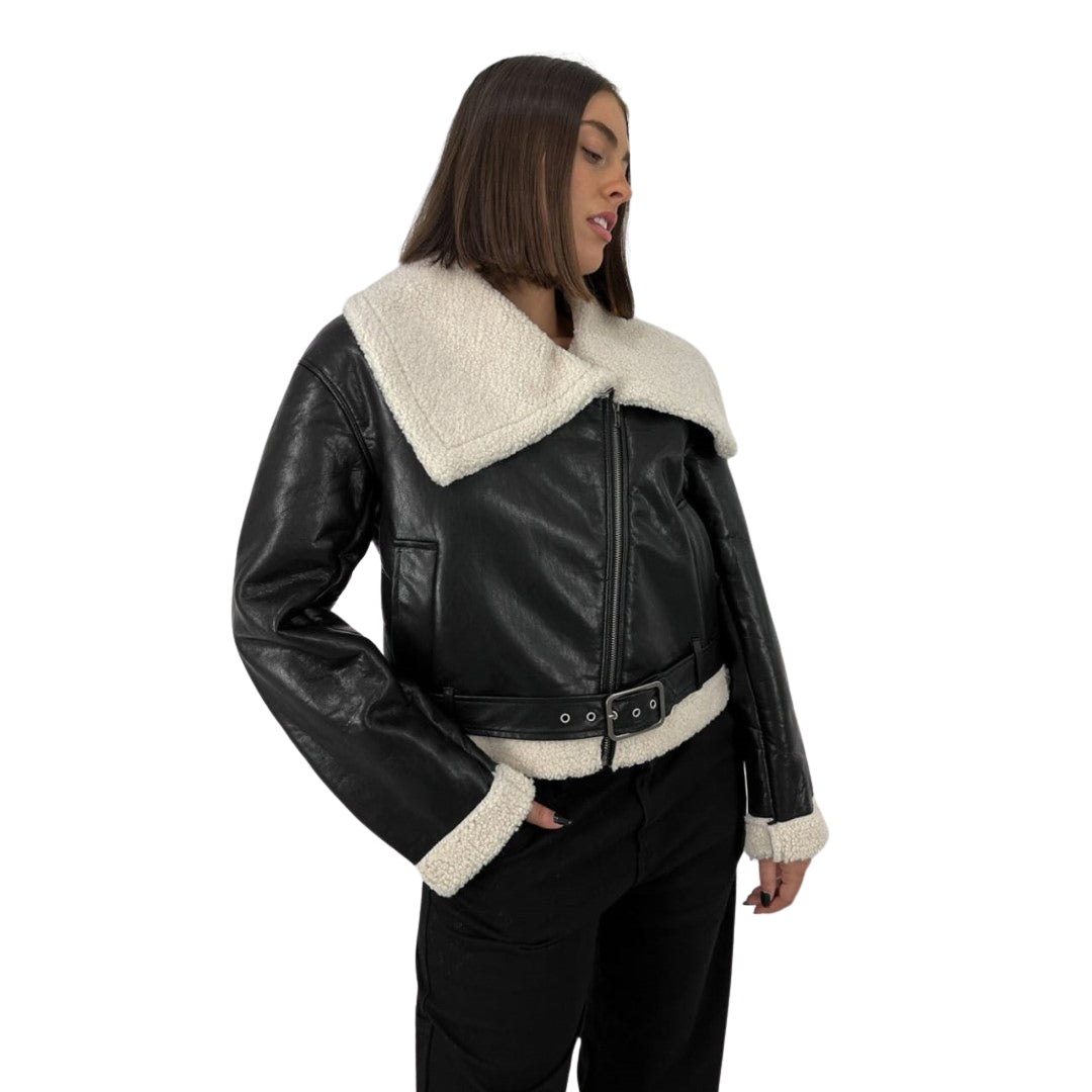 Inner White  Furr Leather Jacket For Women