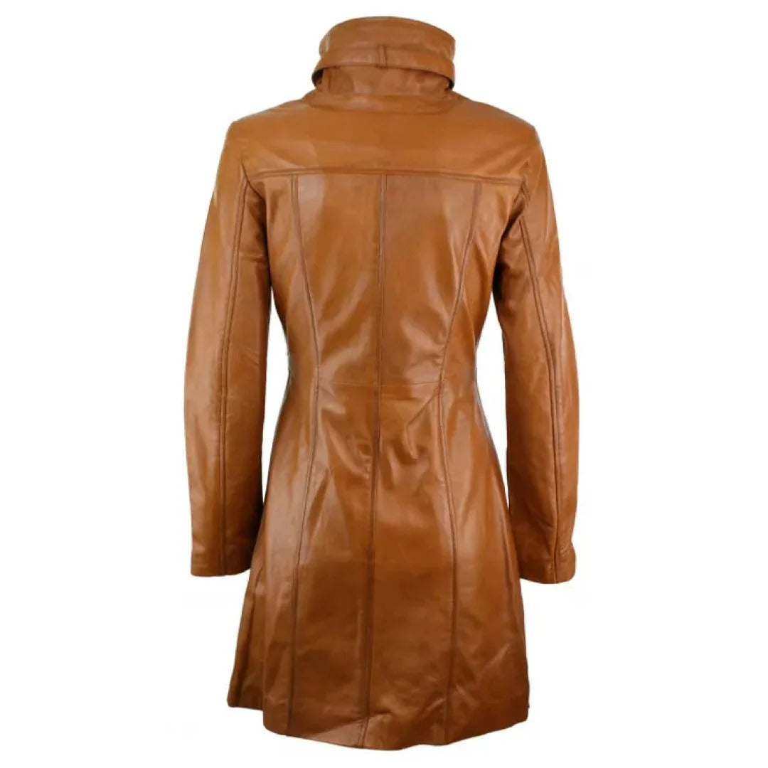 Tan Brown Real Leather Coat For Ladies