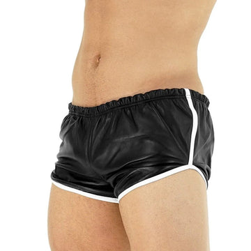 Mens Sheep Leather Shorts White Stripes