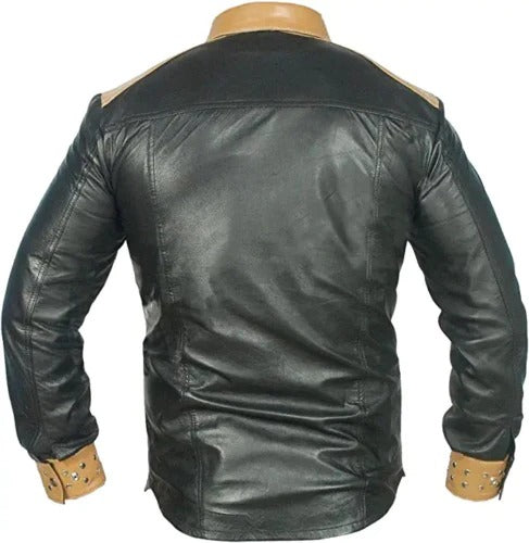 Leather Shirt For Men With Full Button Closer