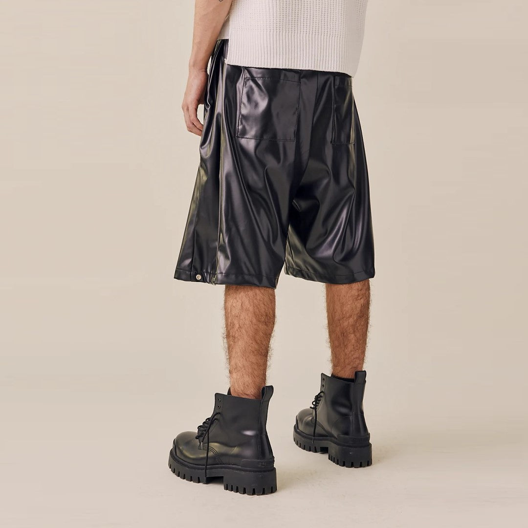 Classy Hook And Loop Clouser Leather Shorts