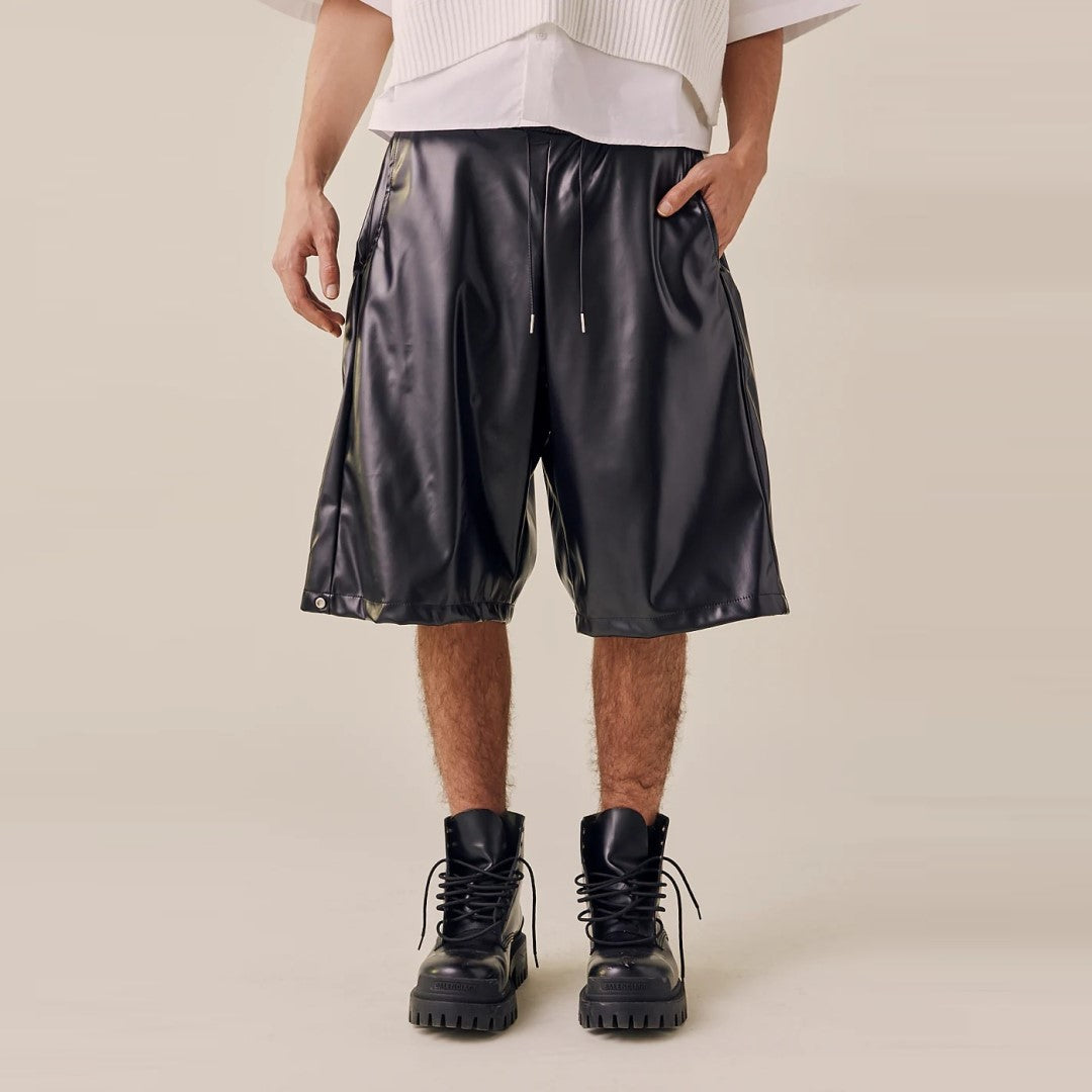 Classy Hook And Loop Clouser Leather Shorts