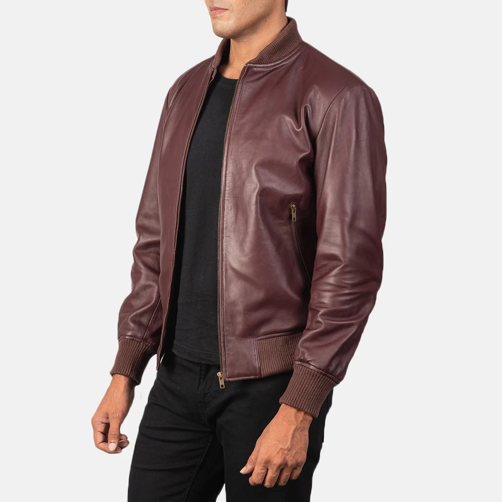 Shane Maroon Leather Bomber Jacket Up To 5XL