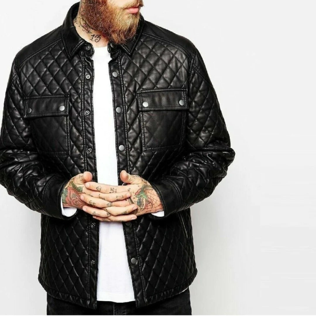 Men Leather Shirts In Quilted Design