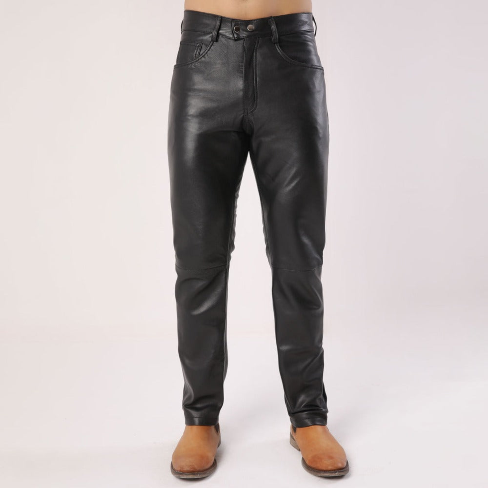 Men's Plain Black Leather Pants