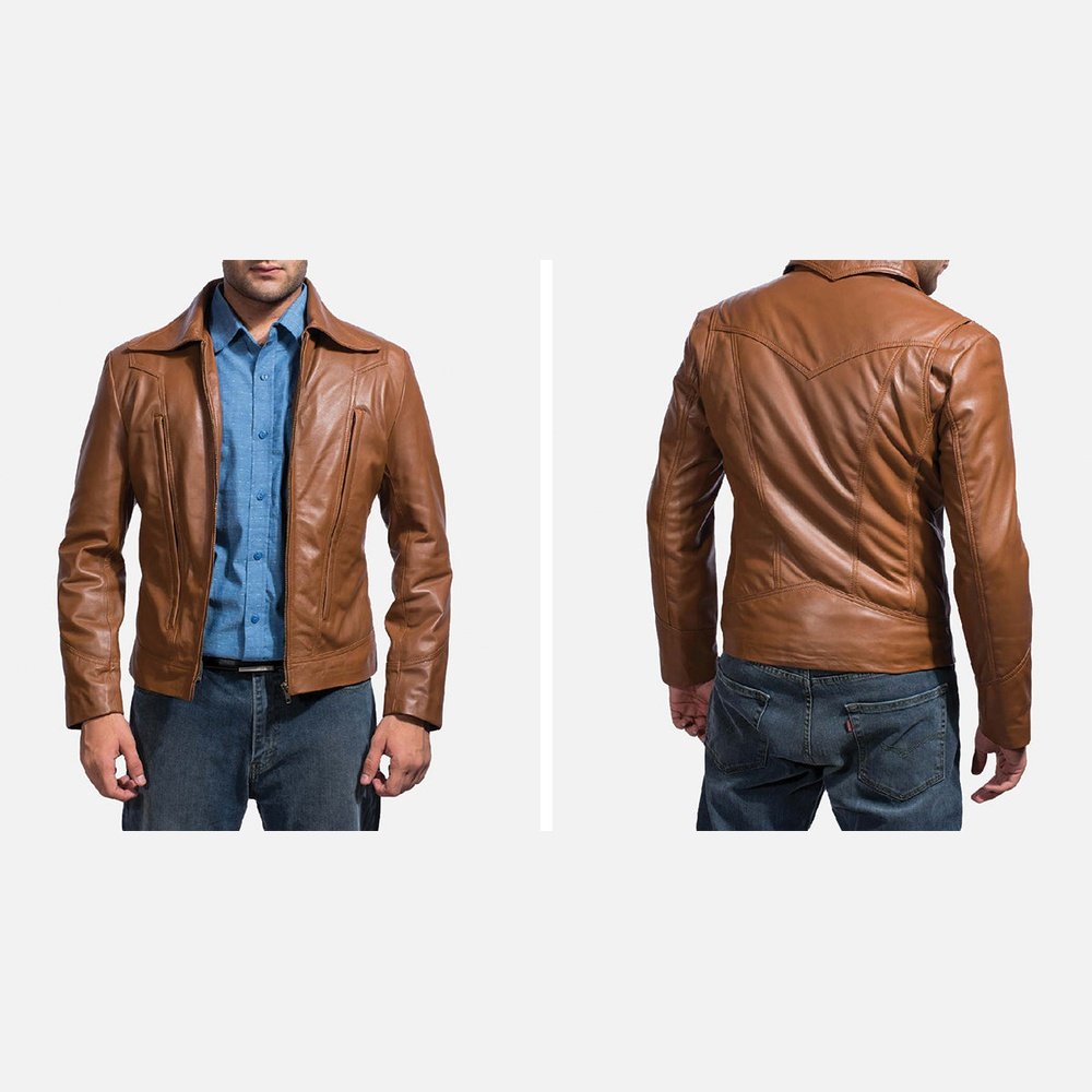 Old School Brown Leather Jacket Up to 5XL