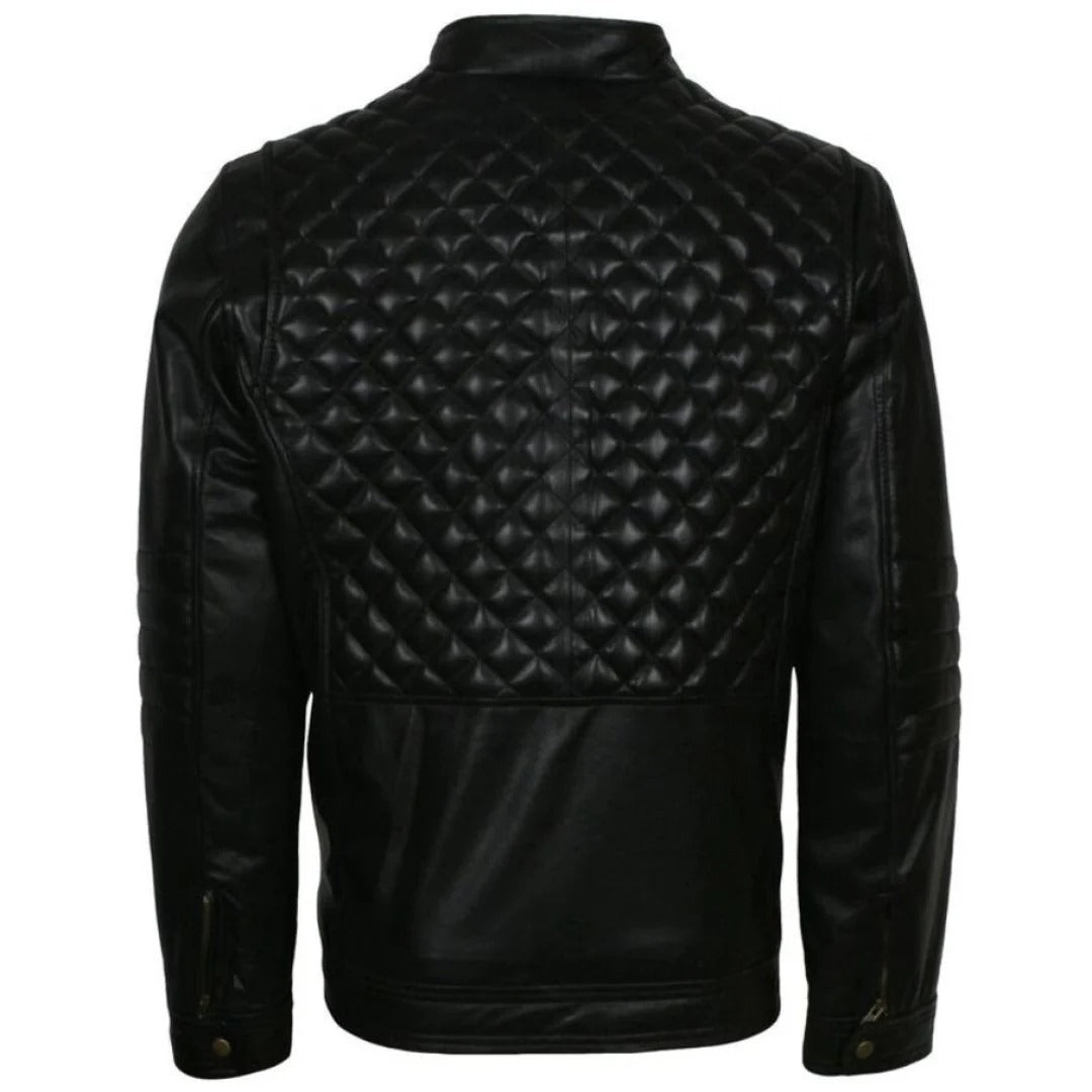 Men's Leather Jacket With Quilted Design