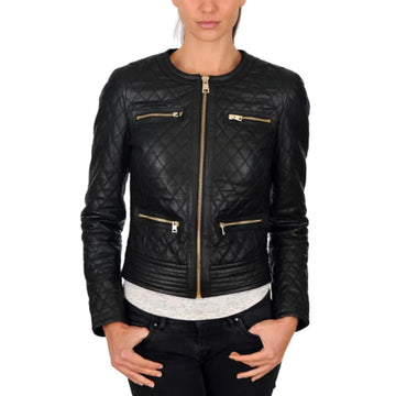 Quilted Design Leather Jacket Women