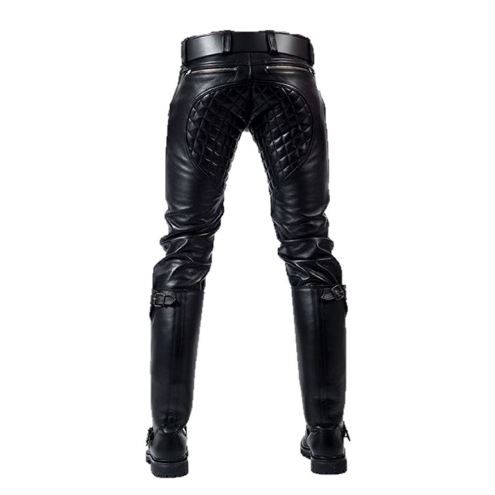 Mens Black Quilted Sheep Leather Pant