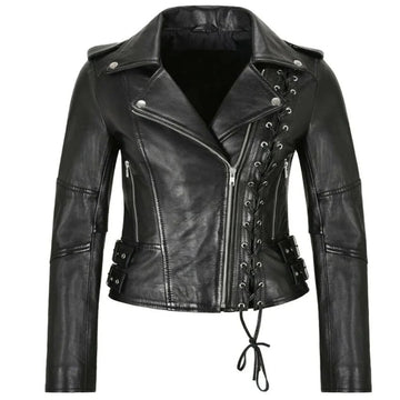 Women Leather Jacket With Side Lace Design