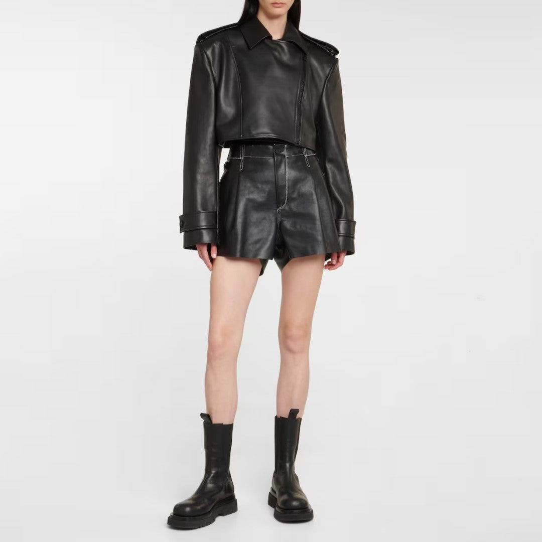 Black Biker Leather Shorts For Women