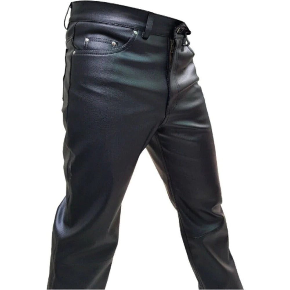 Plain Leather Pants for men in black