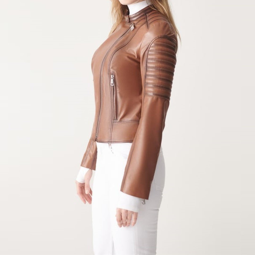 Biker Style Leather Jacket In Brown JacketHavenhide