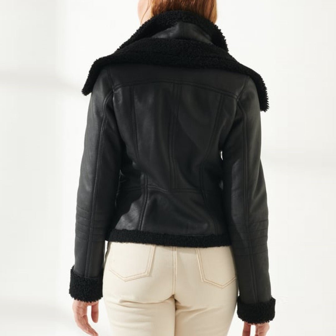 Black Inner Furr Leather Jacket For WomenHavenhide