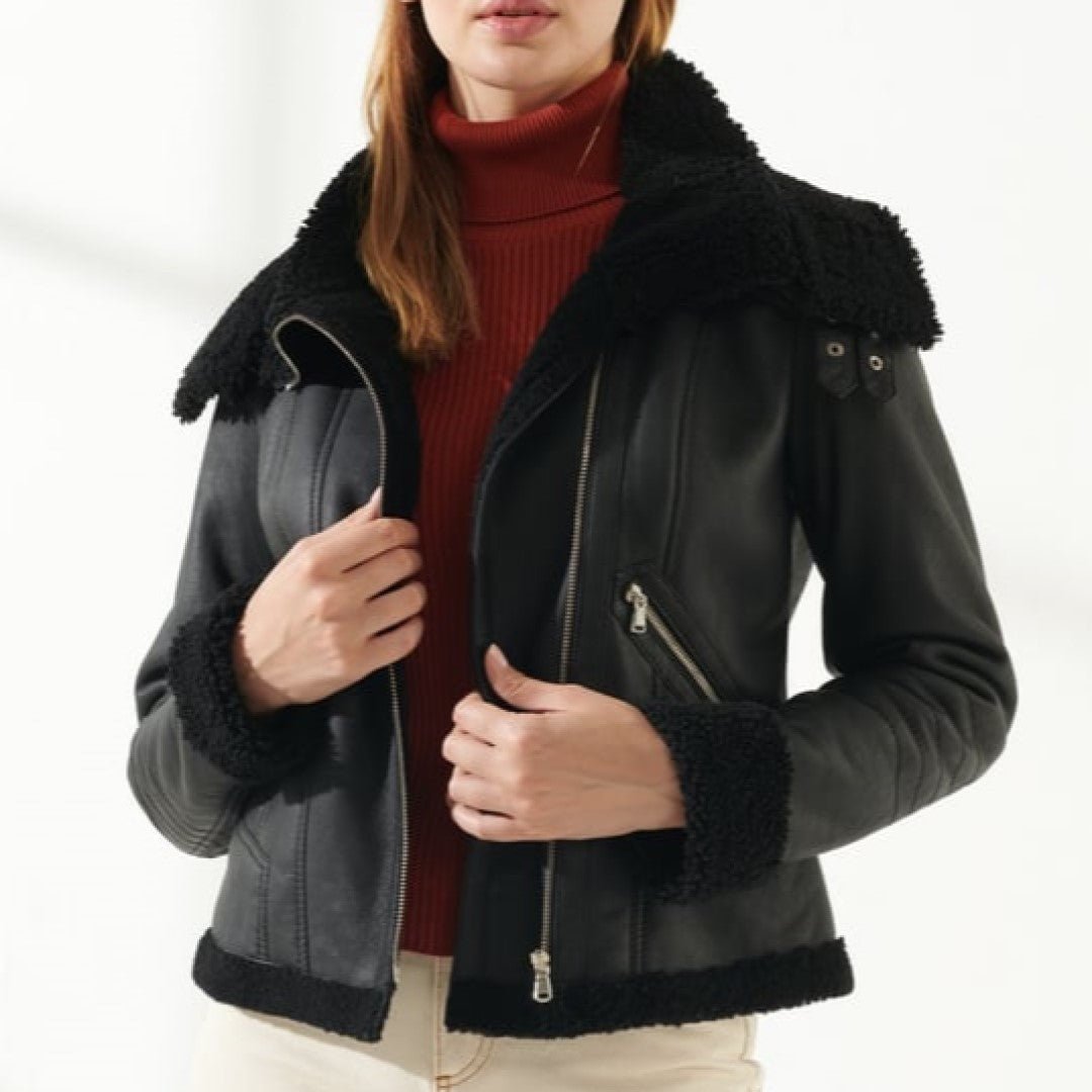 Black Inner Furr Leather Jacket For WomenHavenhide