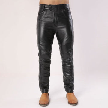 Men Sheep Leather Pants With Flap Closure