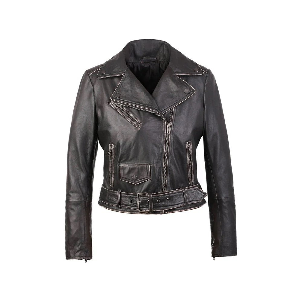 Carla Womens Distressed Short Biker Leather JacketHavenhide