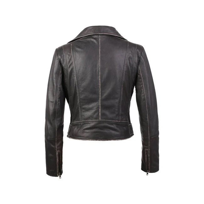 Carla Womens Distressed Short Biker Leather JacketHavenhide