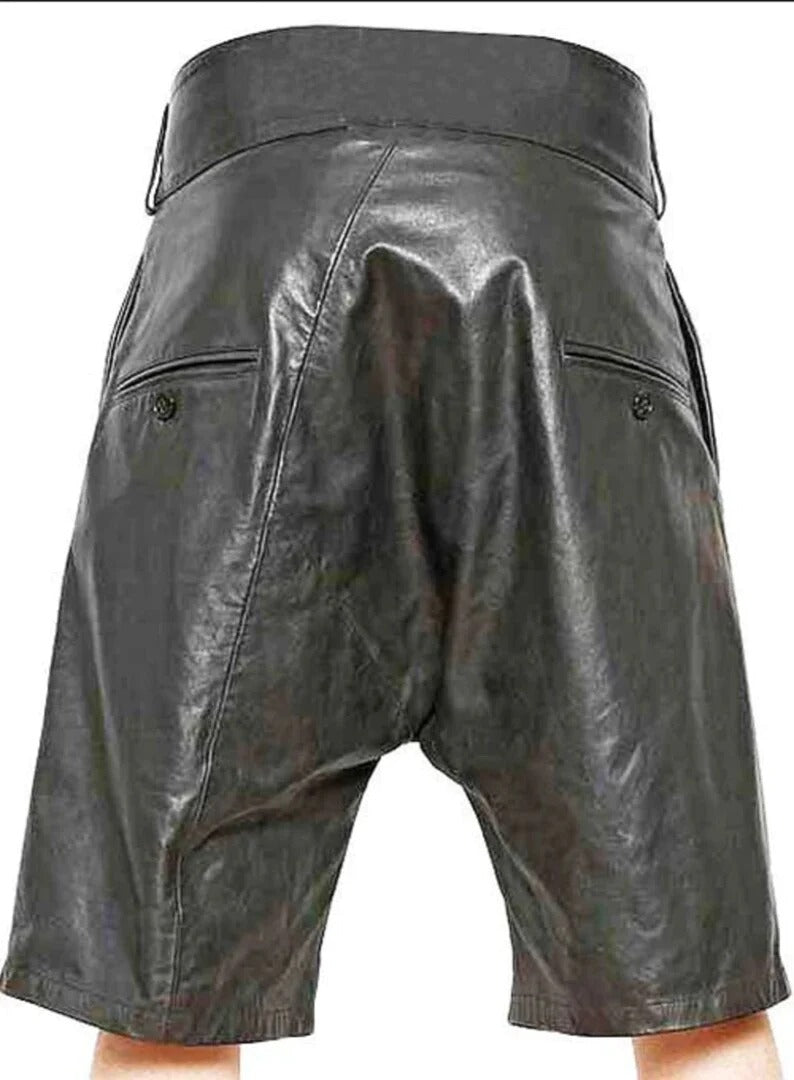 Classical Leather Shorts With Belted Waist And Double Button CloserHavenhide