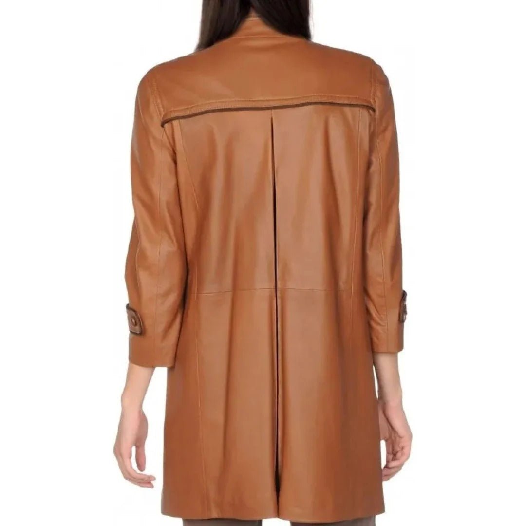 Double Breasted Brown Leather Coat For WomenHavenhide