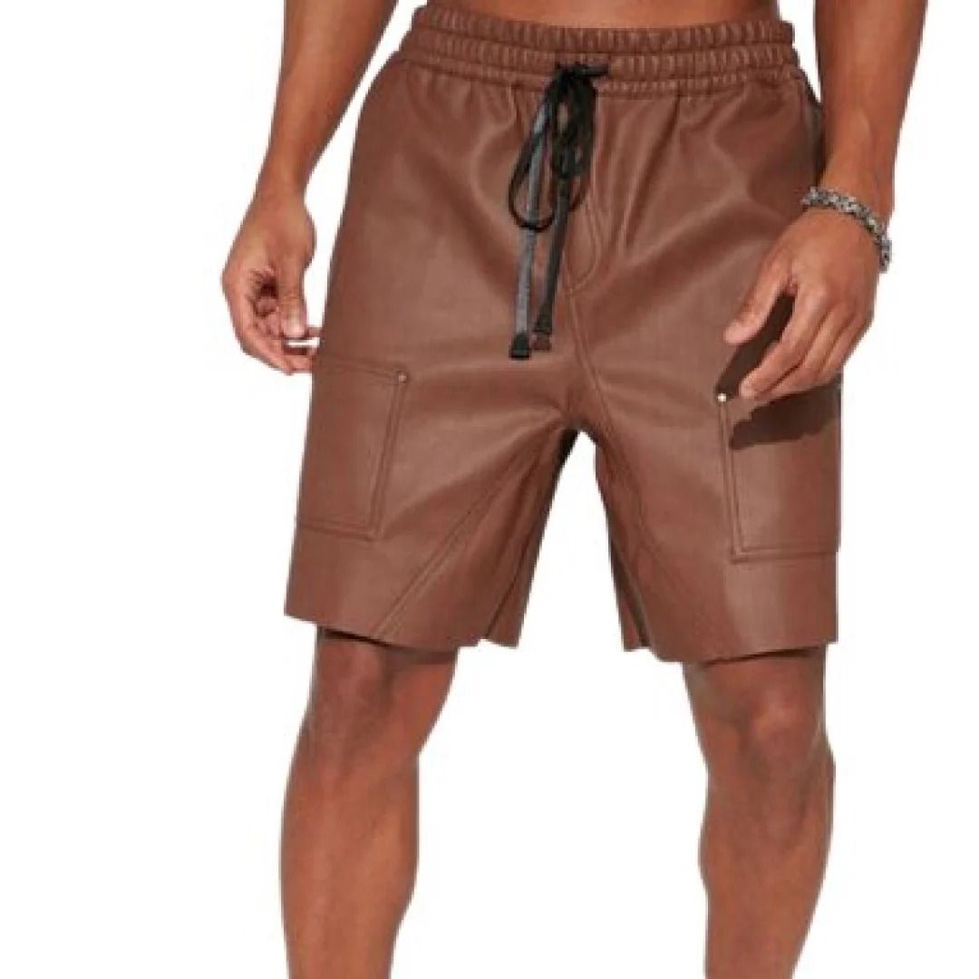 High Quality Leather Shorts In Brown With Hook & Loop CloserHavenhide