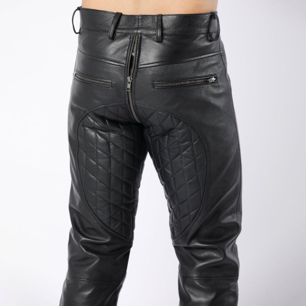 Lambskin Leather Quilted Pants With Full Back Zipper - Biker TrouserHavenhide