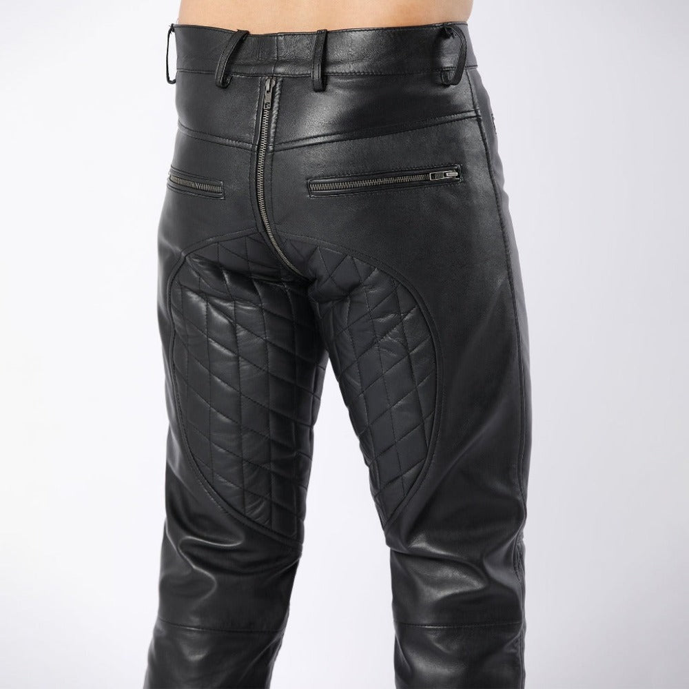 Lambskin Leather Quilted Pants With Full Back Zipper - Biker TrouserHavenhide