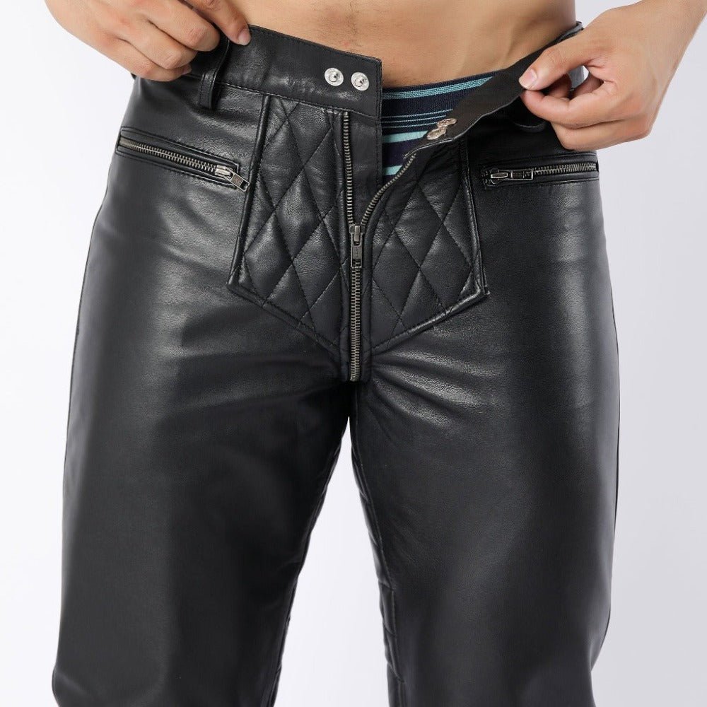 Lambskin Leather Quilted Pants With Full Back Zipper - Biker TrouserHavenhide