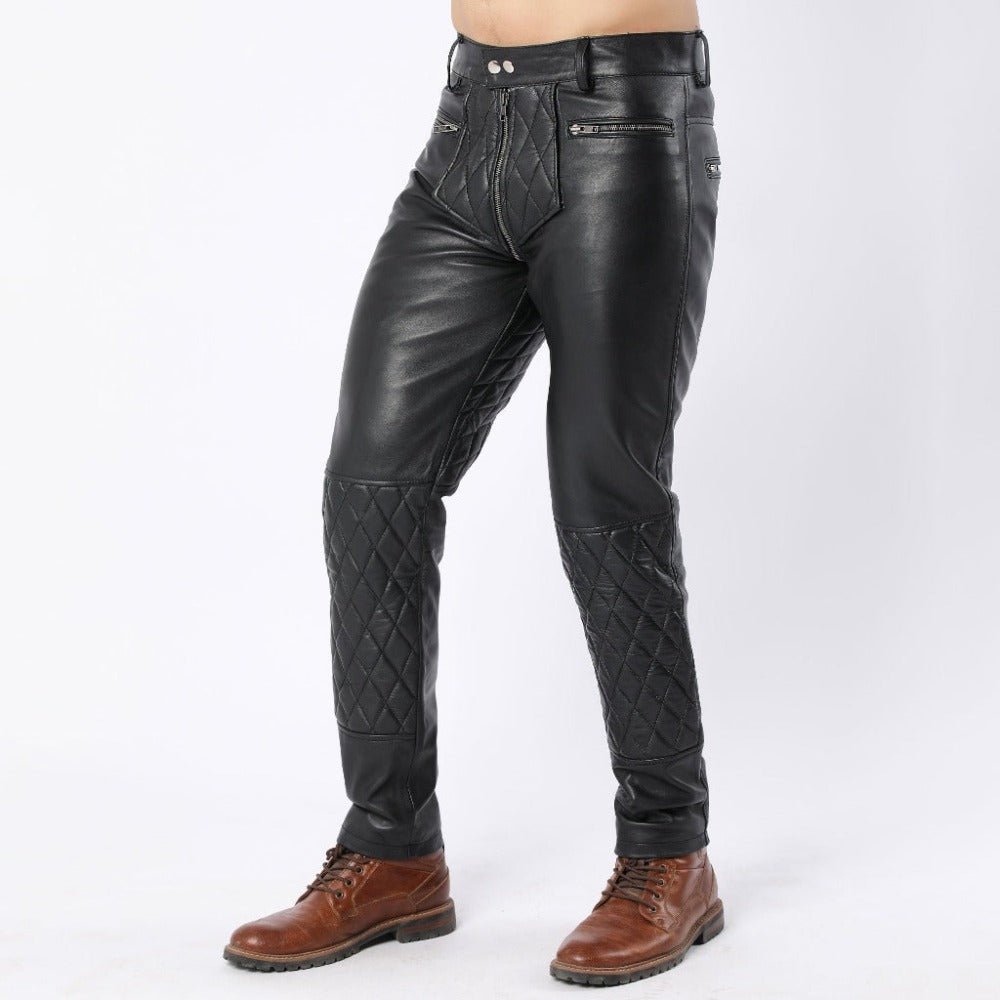 Lambskin Leather Quilted Pants With Full Back Zipper - Biker TrouserHavenhide