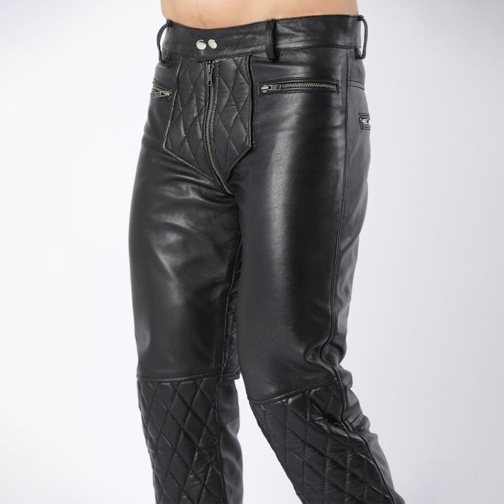 Lambskin Leather Quilted Pants With Full Back Zipper - Biker TrouserHavenhide